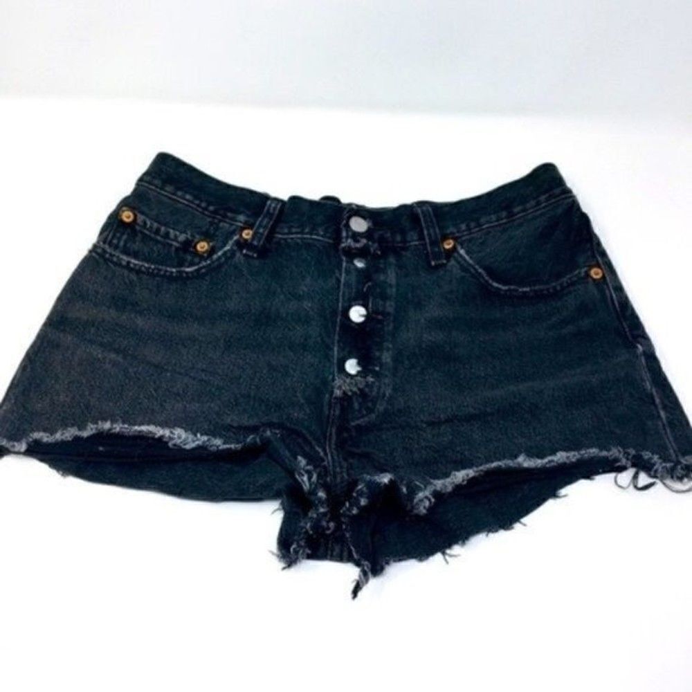 Levi’s 501 jeans vintage distressed shorts rawhem black high rise denim W29 BoxP
